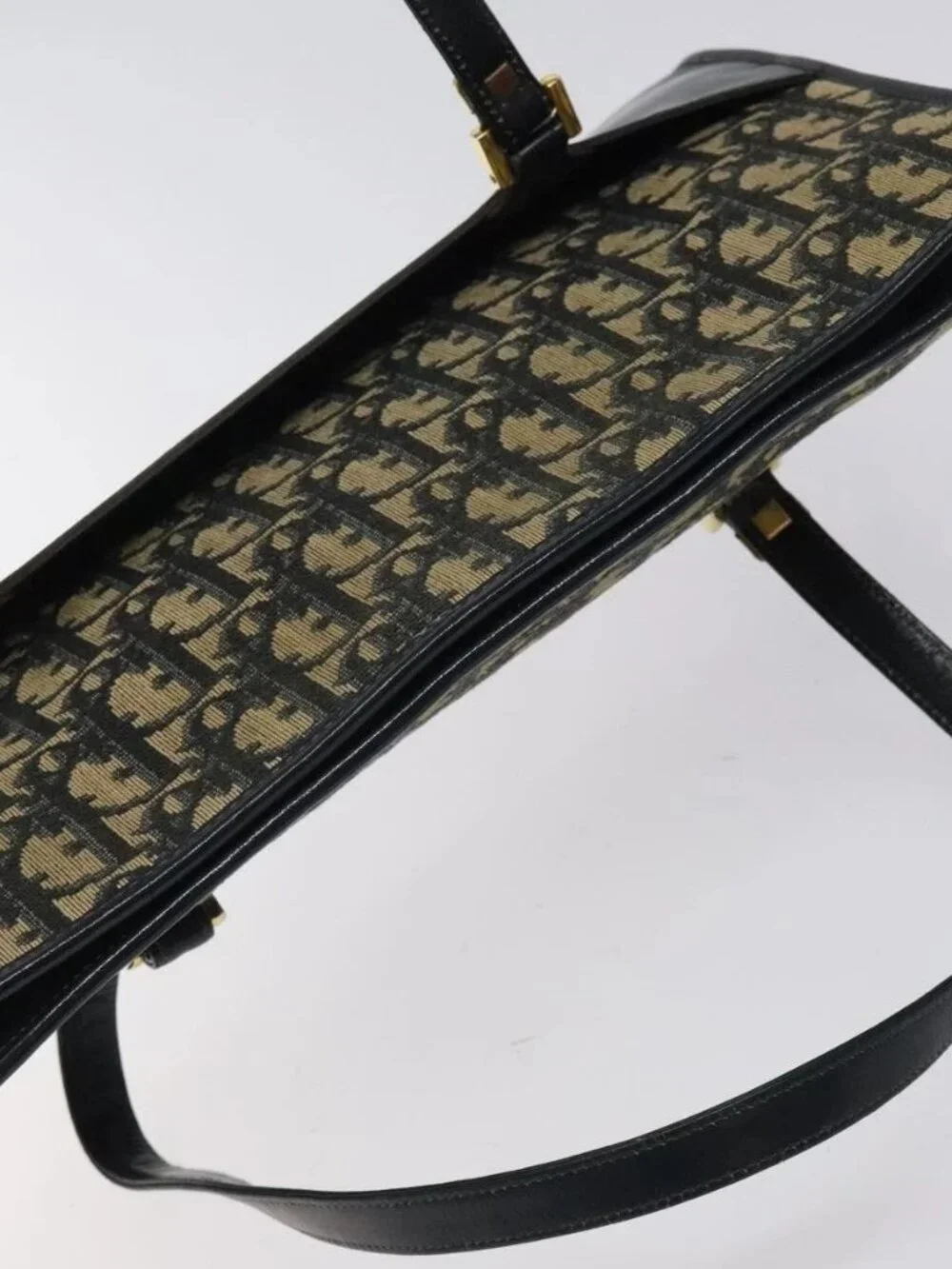 Christian Dior Trotter Canvas Hand Bag Navy Gold Auth MX415 - Picture 6 of 16